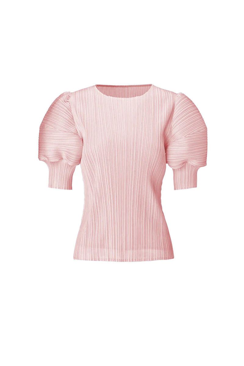 Designer Inspired Pleated Puff-Sleeve Top