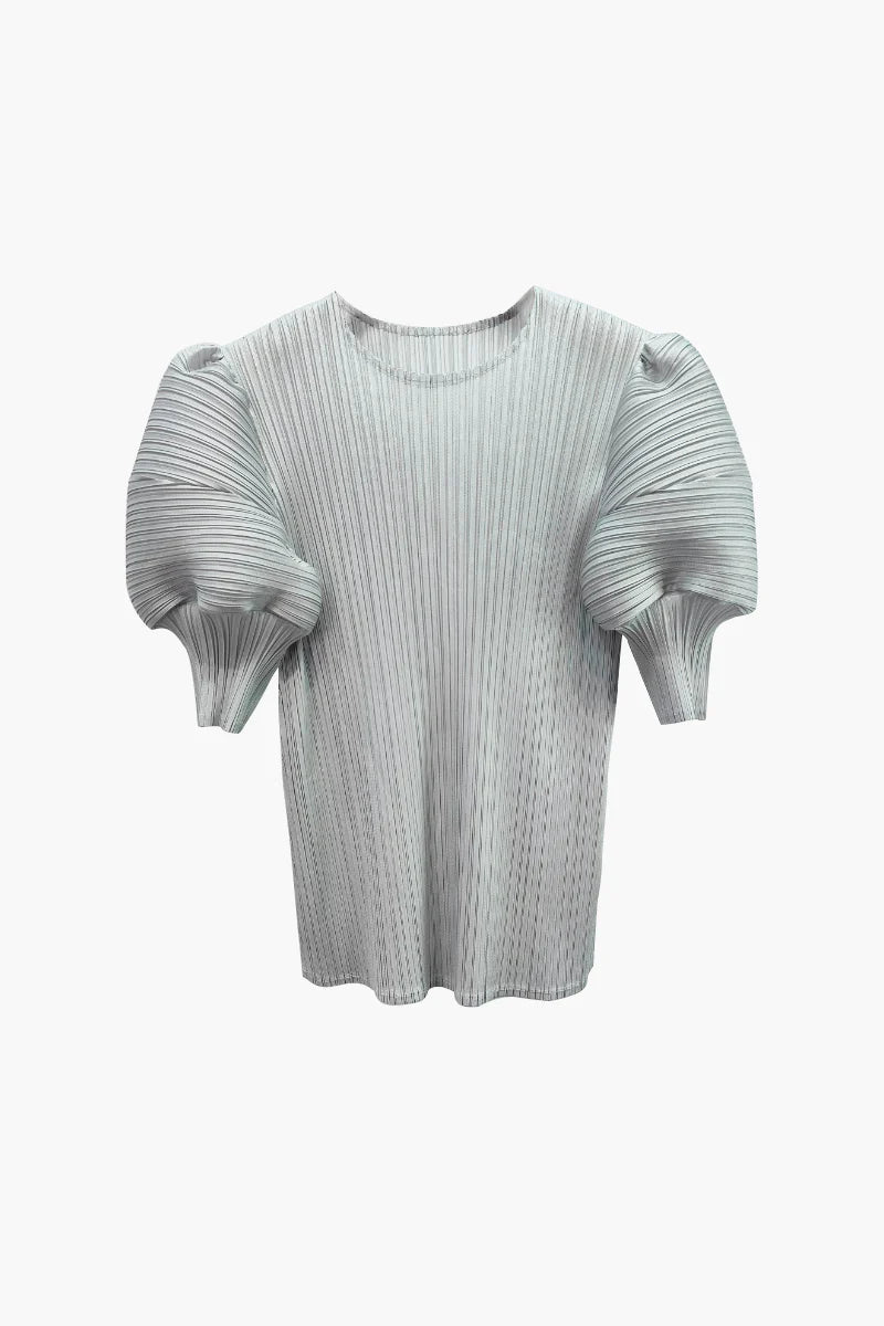 Designer Inspired Pleated Puff-Sleeve Top