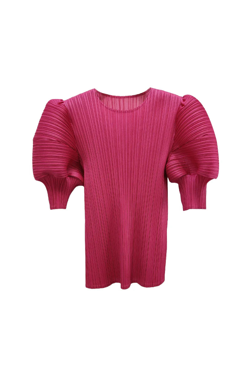 Designer Inspired Pleated Puff-Sleeve Top