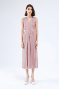 Designer Inspired Pleated Sleeveless Wrap Midi Dress in Pink