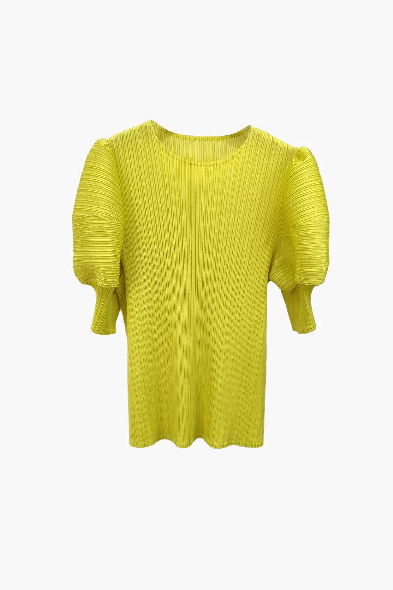 Designer Inspired Pleated Puff-Sleeve Top
