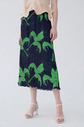 Designer Inspired Pleated Leaf Print Straight Midi Skirt