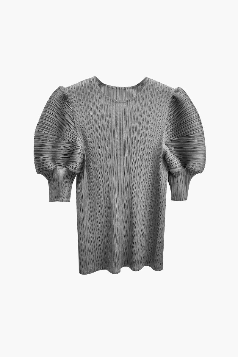 Designer Inspired Pleated Puff-Sleeve Top