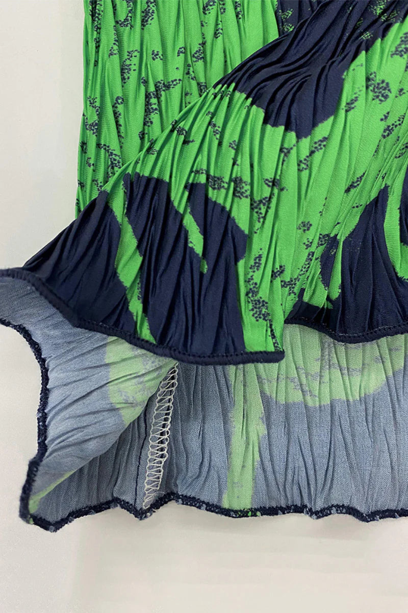 Designer Inspired Pleated Leaf Print Straight Midi Skirt