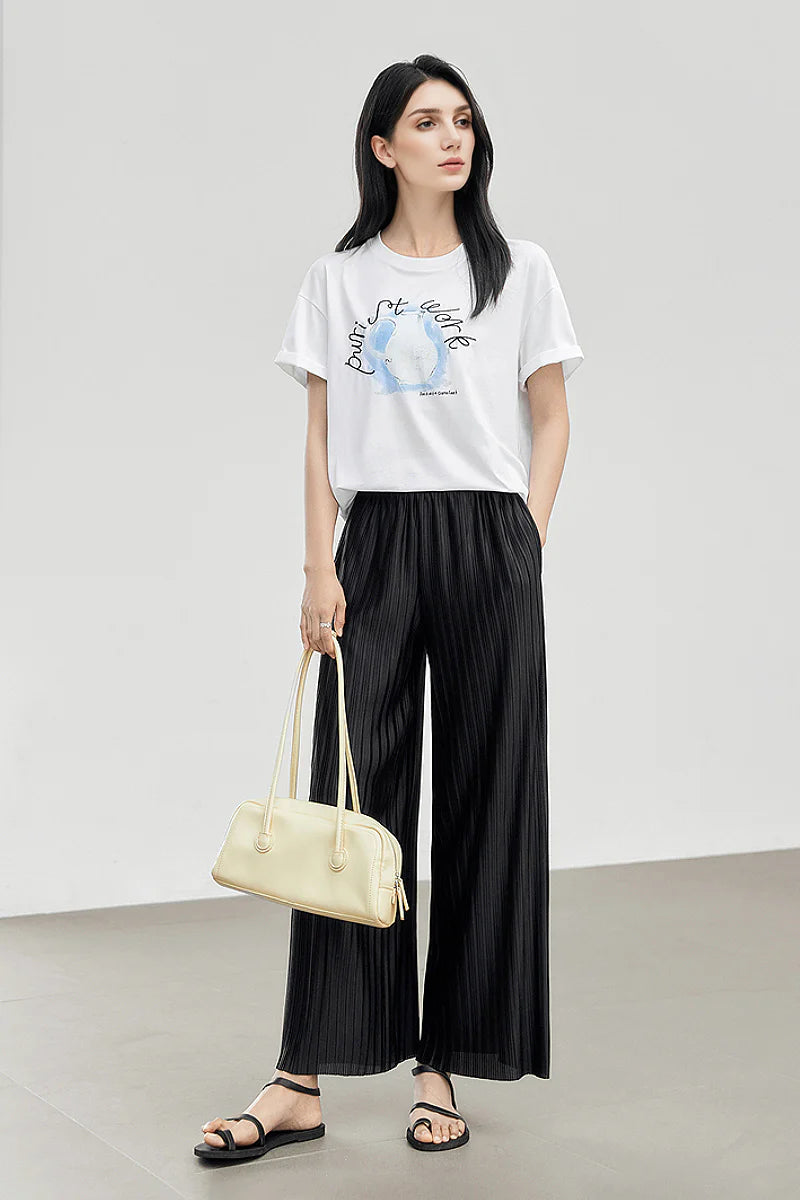Flowy Pleated Pull-On Wide-Leg Pants
