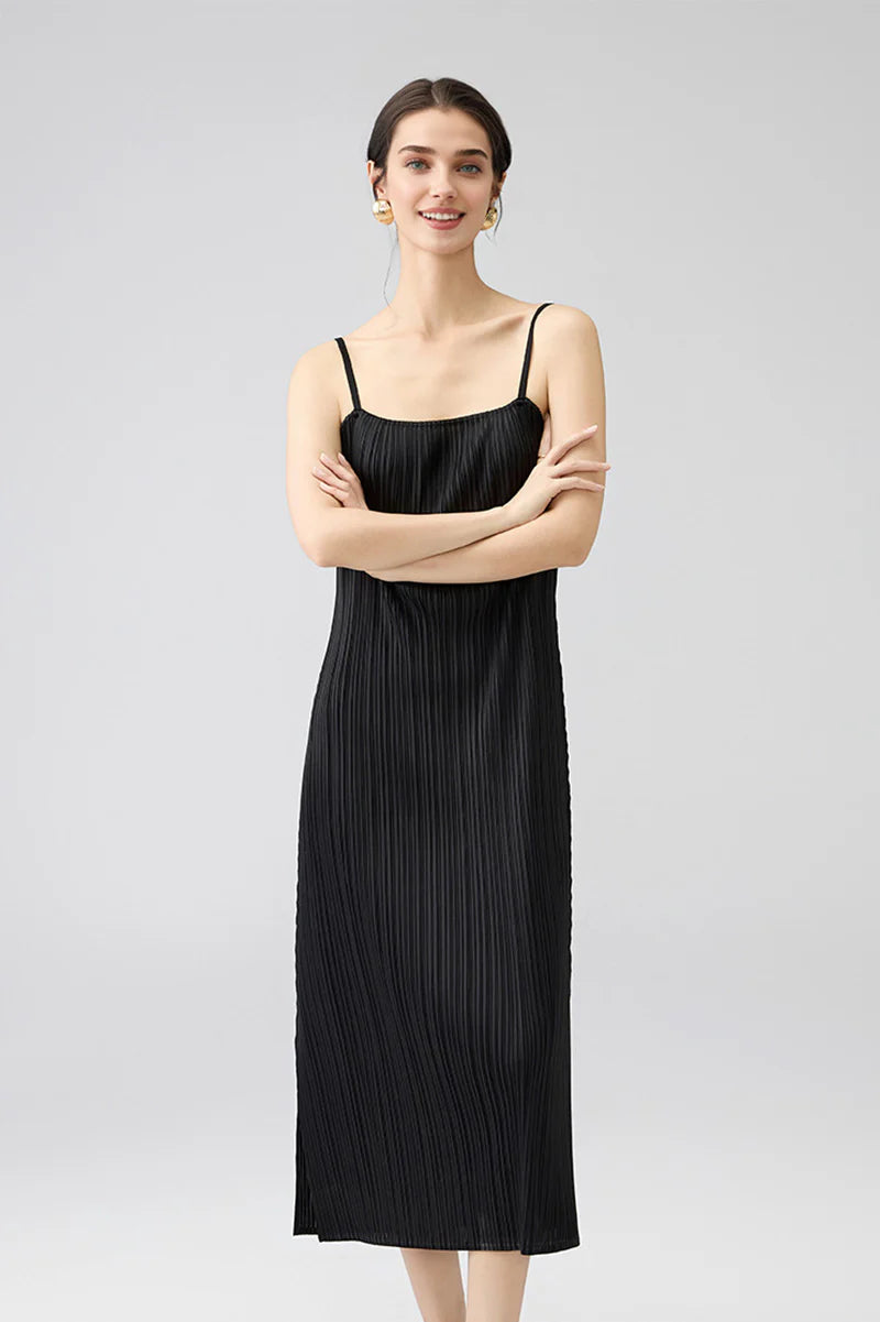 Designer Inspired Pleated Midi Slip Dress