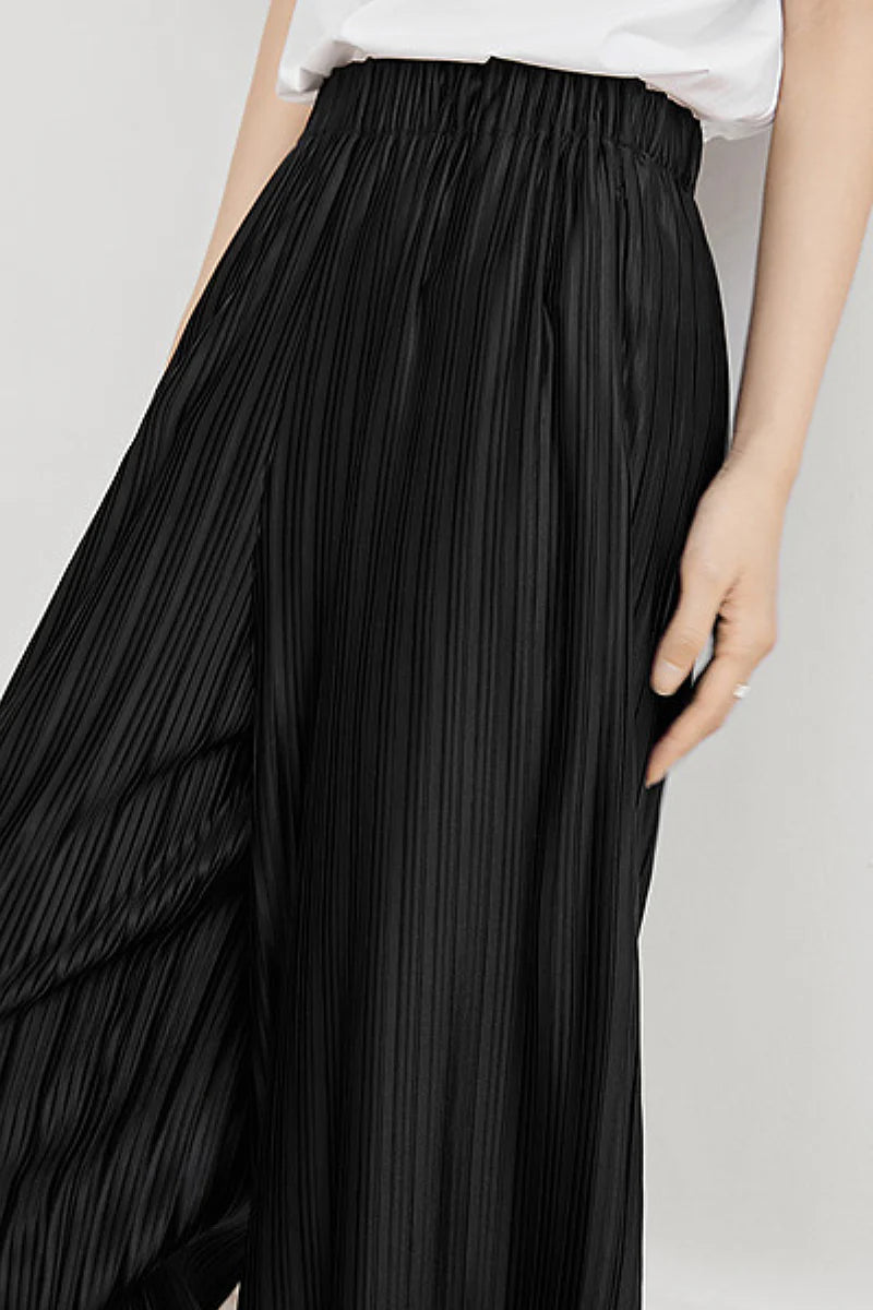 Flowy Pleated Pull-On Wide-Leg Pants