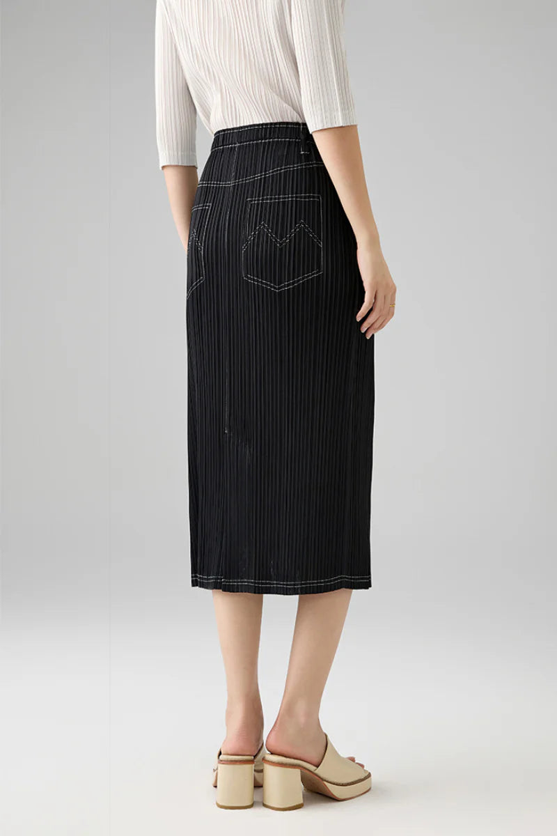 Designer Inspired Pleated Pull-On Midi Skirt