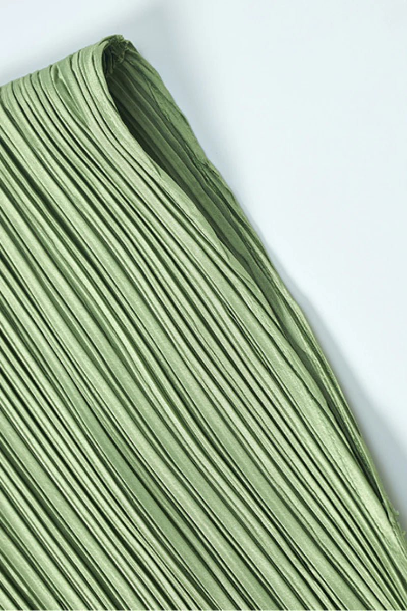 Designer Inspired Pleated Cap-Sleeve Dress with Belt