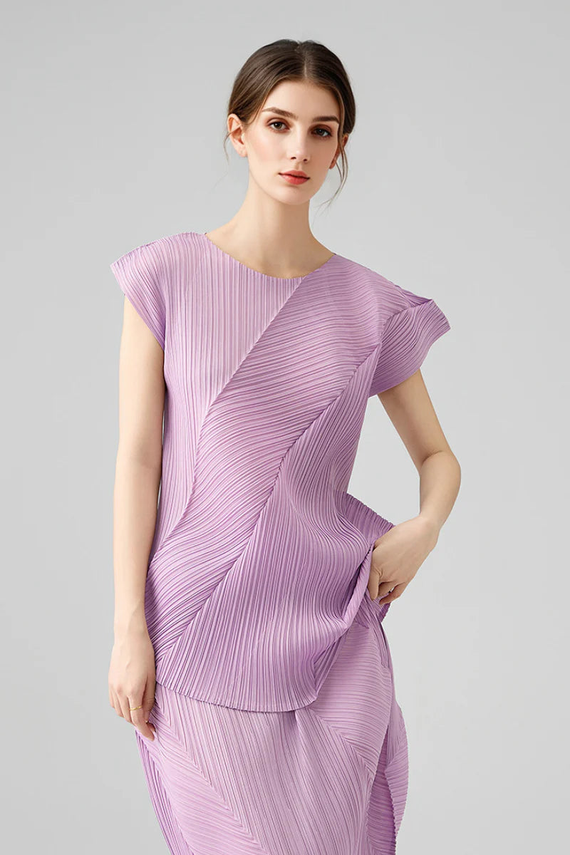 Designer Inspired Pleated Cap-Sleeve Top
