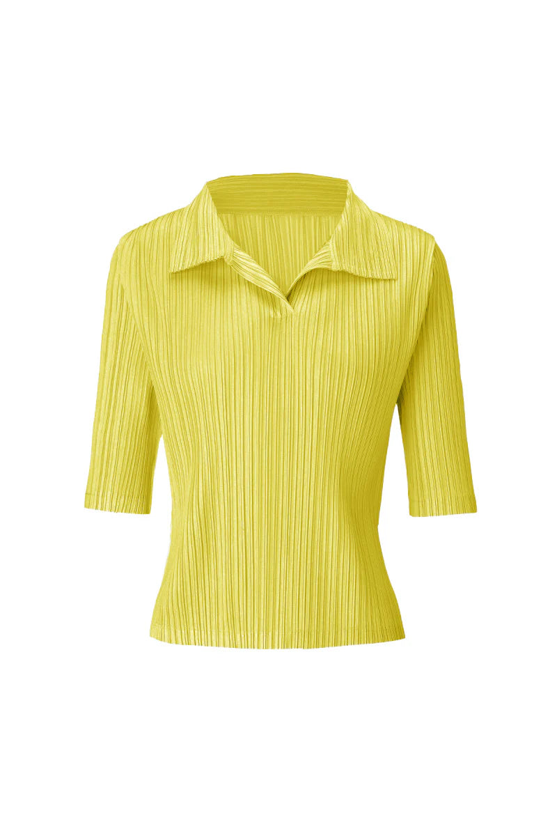 Designer-Inspired Pleated Elbow-Sleeve Polo Shirt