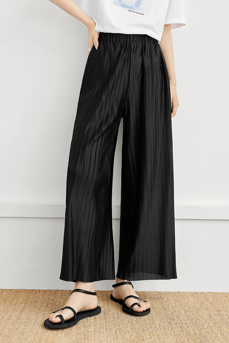 Flowy Pleated Pull-On Wide-Leg Pants