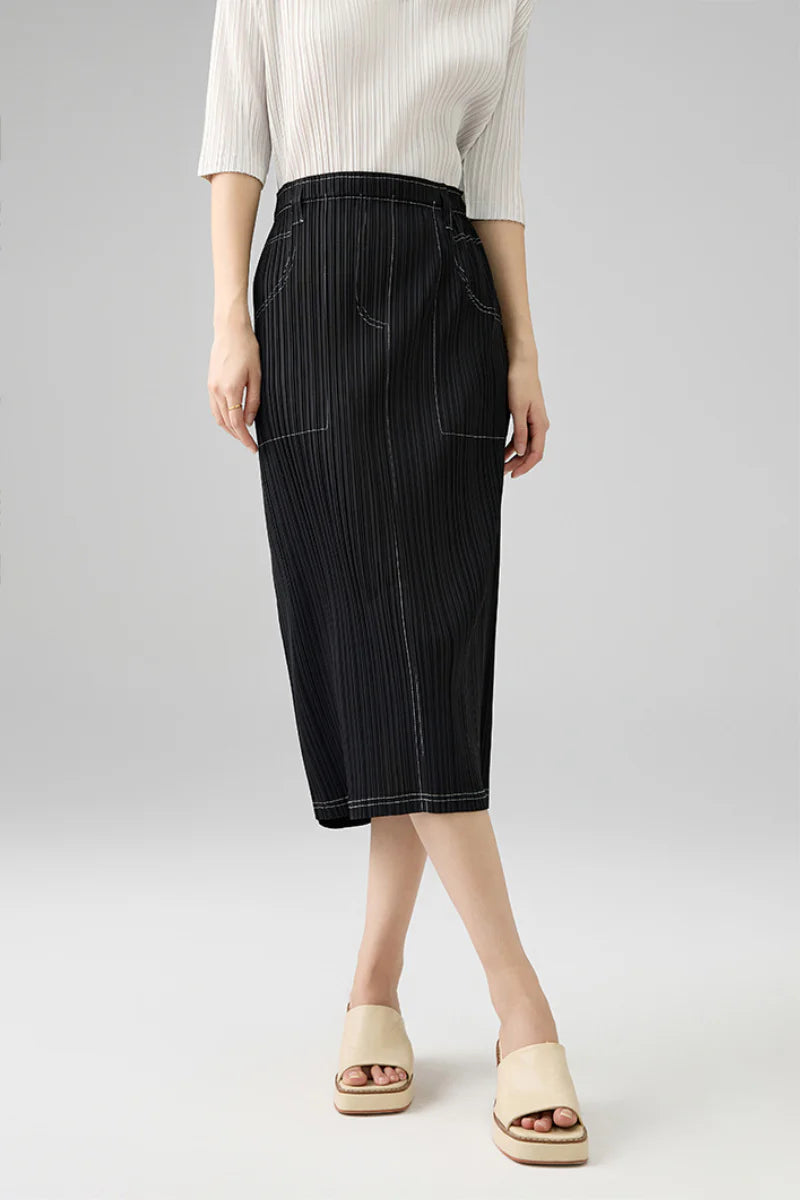 Designer Inspired Pleated Pull-On Midi Skirt