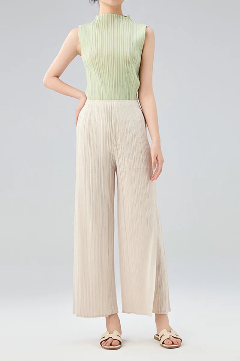 Designer Inspired Pleated Wide-Leg Cropped Pants