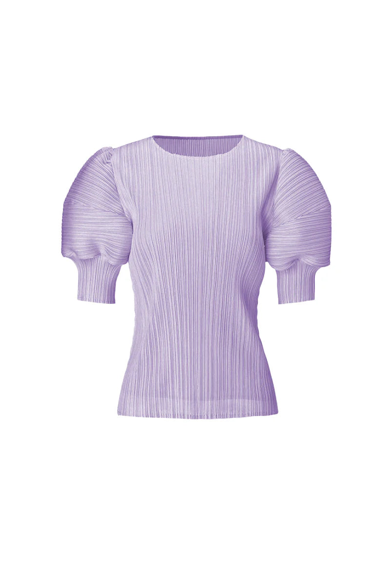 Designer Inspired Pleated Puff-Sleeve Top