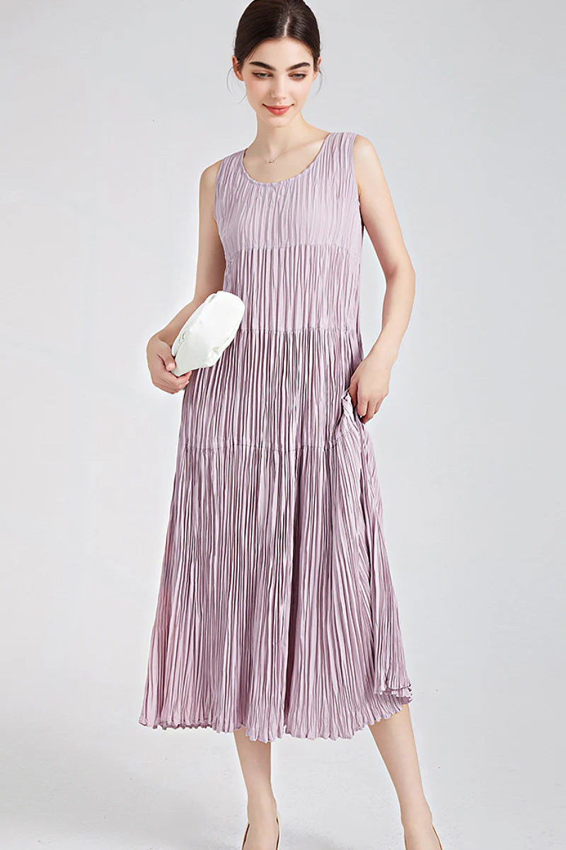 Designer Inspired Pleated Sleeveless Midi Dress