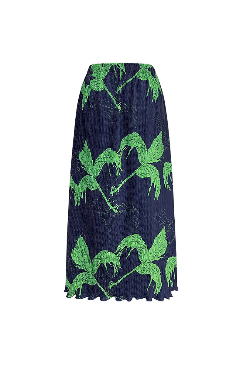 Designer Inspired Pleated Leaf Print Straight Midi Skirt