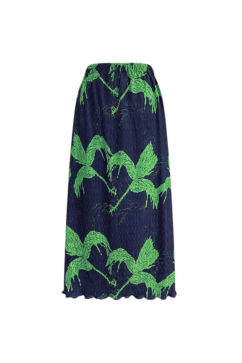 Designer Inspired Pleated Leaf Print Straight Midi Skirt