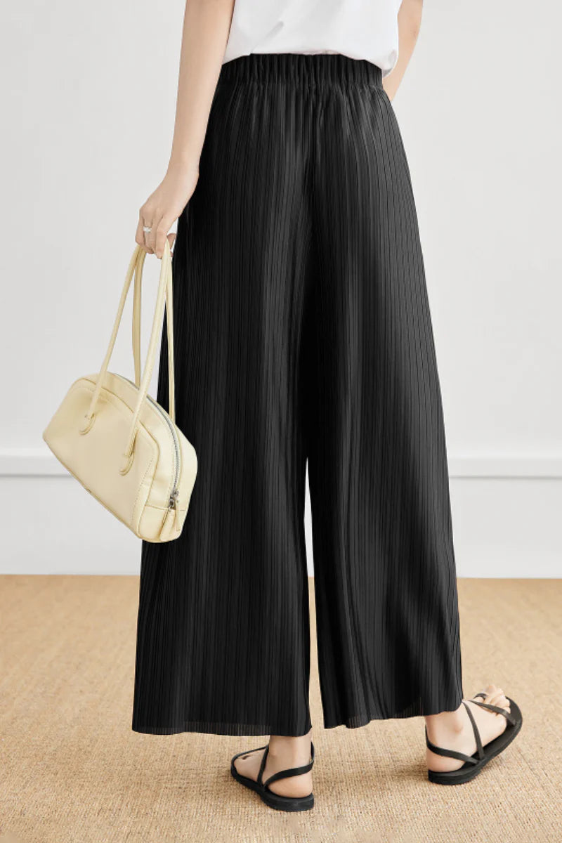Flowy Pleated Pull-On Wide-Leg Pants