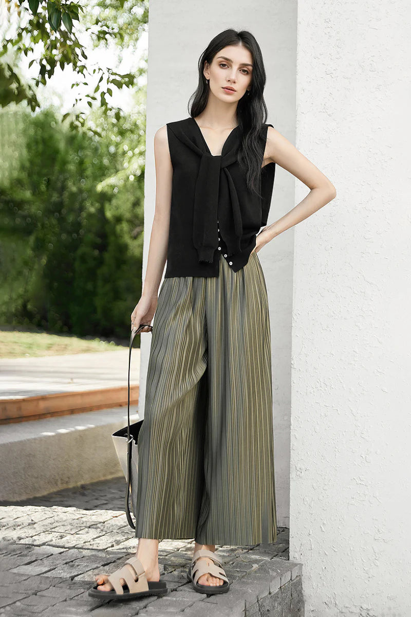 Flowy Pleated Pull-On Wide-Leg Pants