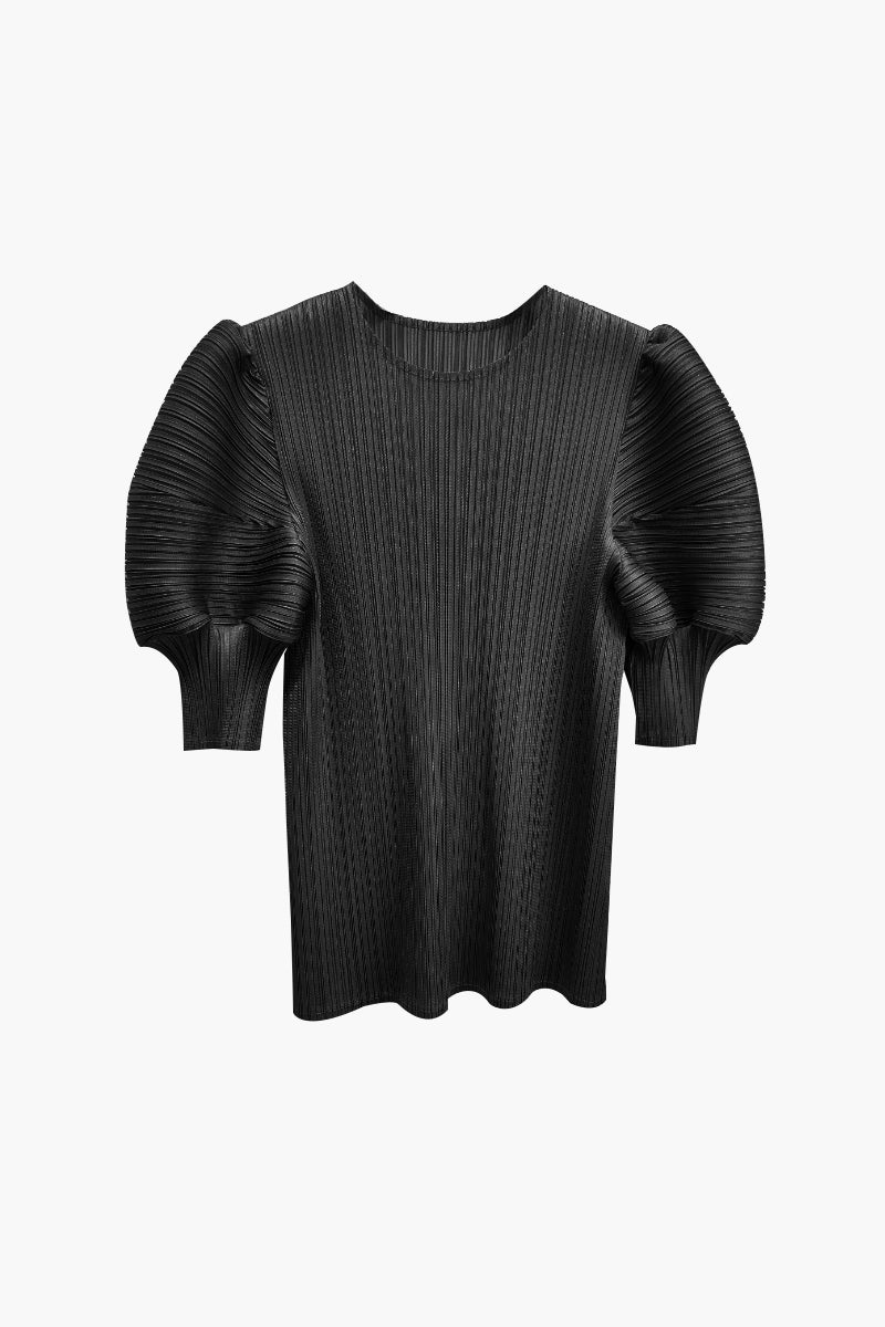 Designer Inspired Pleated Puff-Sleeve Top