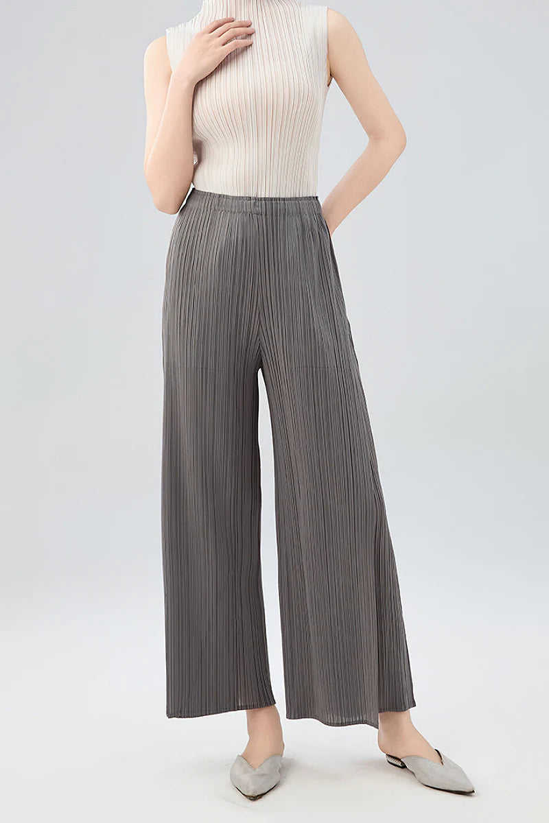 Designer Inspired Pleated Wide-Leg Cropped Pants