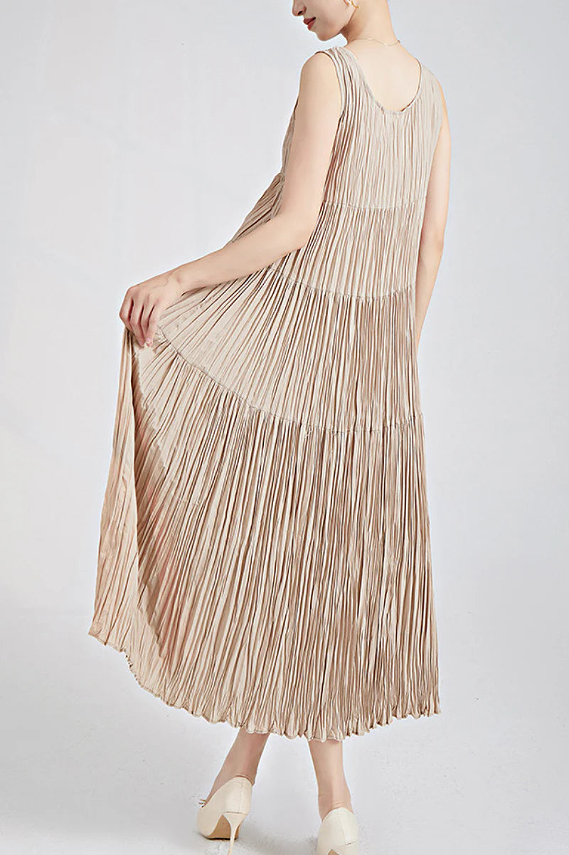 Designer Inspired Pleated Sleeveless Midi Dress